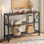 Rustic Gold Console Table with 3-Tier Storage Shelves for Entryway & Living Room