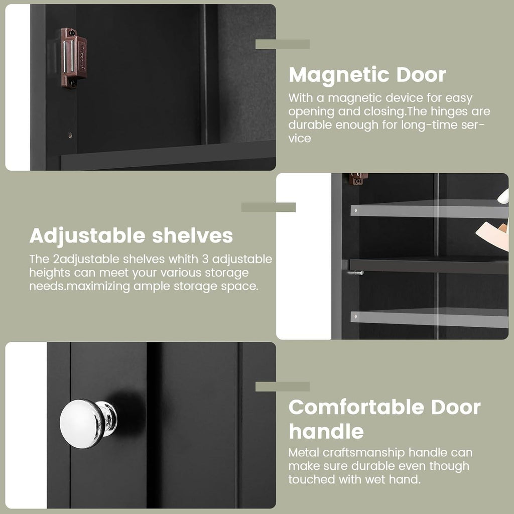 Tall Black Storage Cabinet, Narrow Bathroom Kitchen Organizer, Adjustable Shelf Drawer