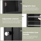 Tall Black Storage Cabinet, Narrow Bathroom Kitchen Organizer, Adjustable Shelf Drawer