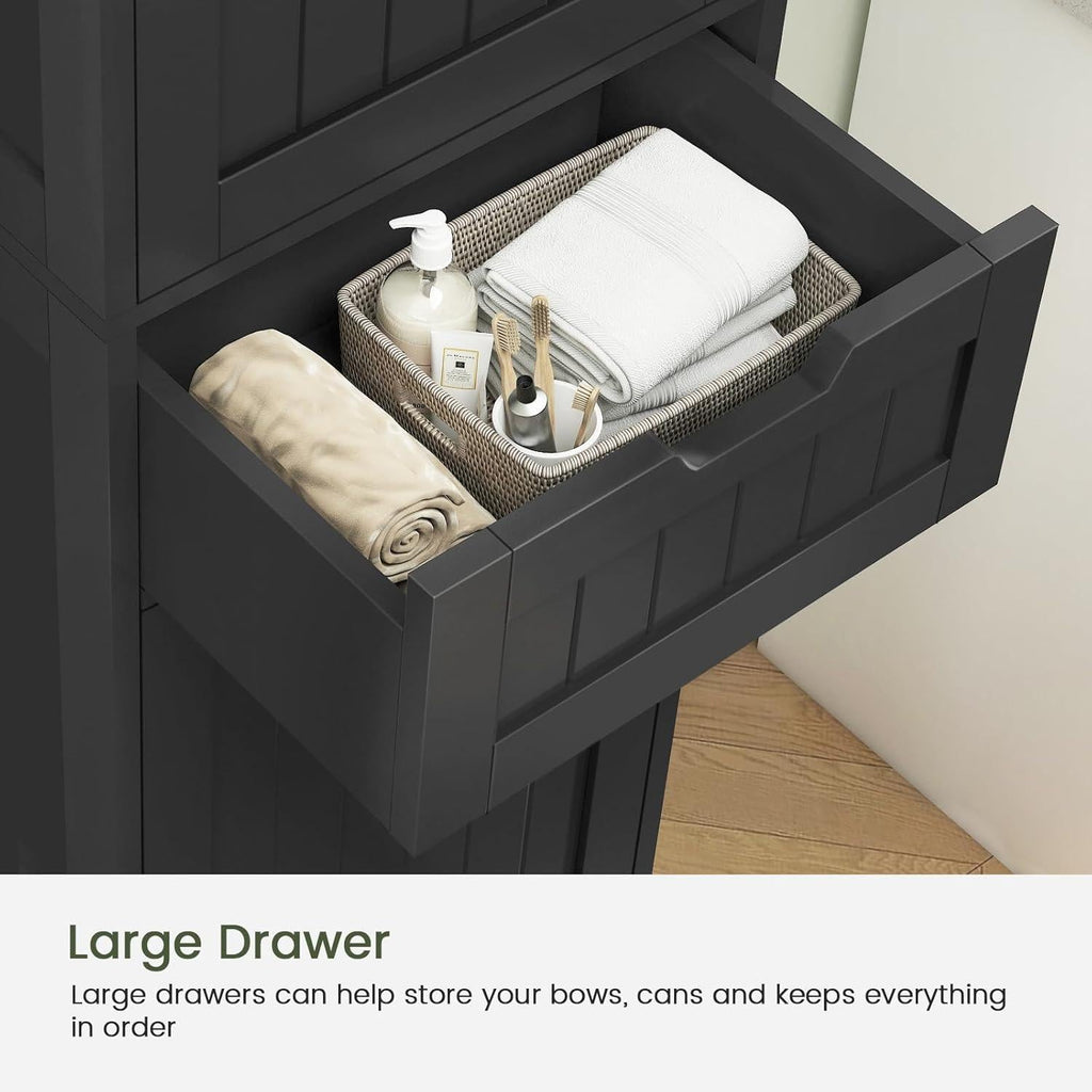 Tall Black Storage Cabinet, Narrow Bathroom Kitchen Organizer, Adjustable Shelf Drawer