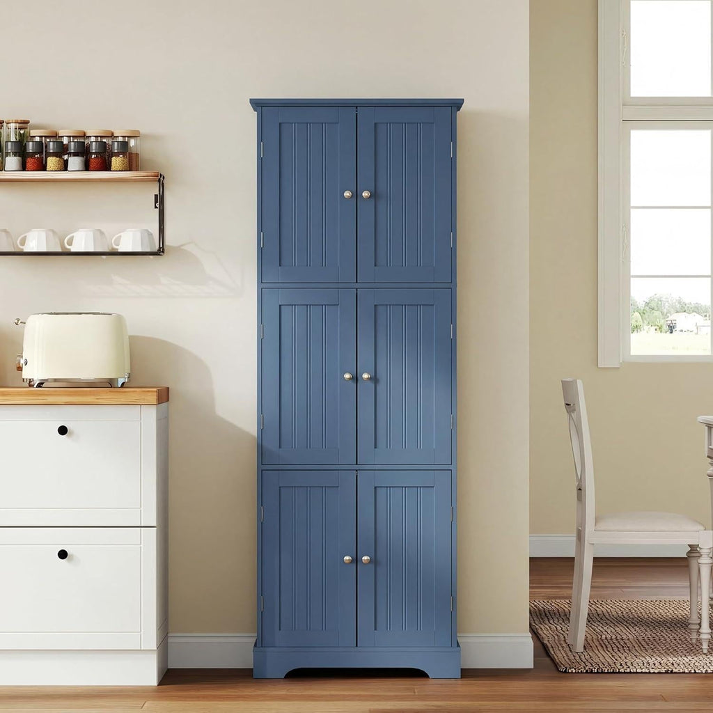 ChooChoo Tall Bathroom Storage Cabinet with 6 Doors & Adjustable Shelves, White Freestanding Pantry Cabinet