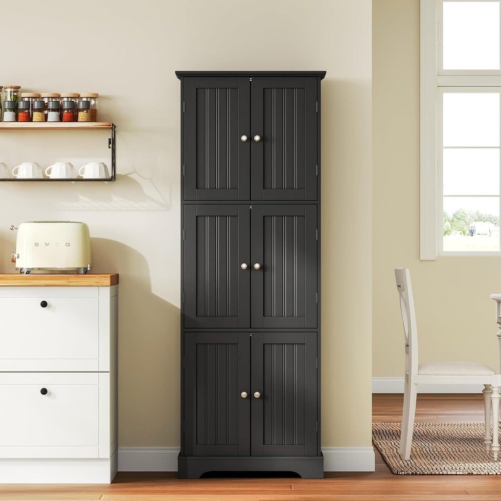 ChooChoo Tall Bathroom Storage Cabinet with 6 Doors & Adjustable Shelves, White Freestanding Pantry Cabinet