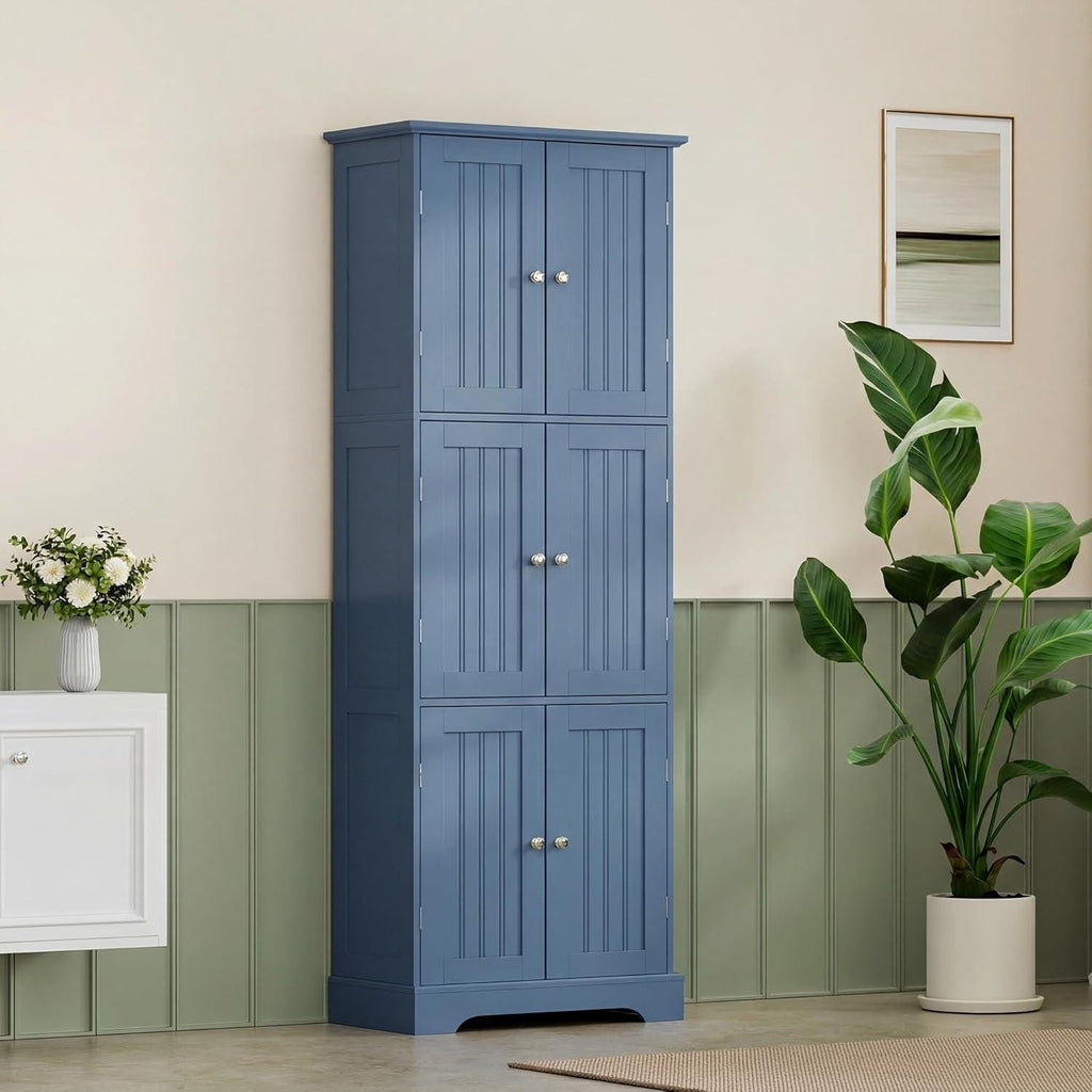 ChooChoo Tall Bathroom Storage Cabinet with 6 Doors & Adjustable Shelves, White Freestanding Pantry Cabinet