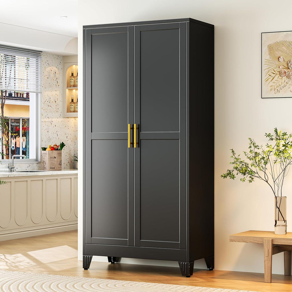Tall White Steel Storage Cabinet, 2 Doors, 5 Adjustable Shelves