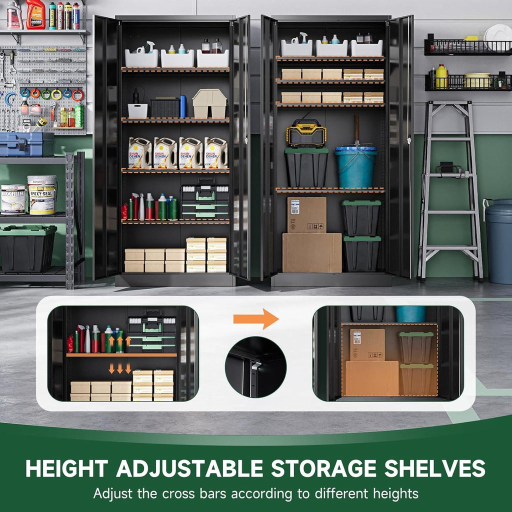 Heavy-Duty Steel Storage Cabinet, Lockable Double Doors, 5 Adjustable Shelves