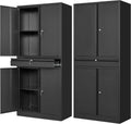 Heavy-Duty Steel Garage Storage Cabinet, 4 Lockable Doors, Sliding Drawer, Adjustable Shelves