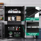 Heavy-Duty Steel Garage Storage Cabinet, 4 Lockable Doors, Sliding Drawer, Adjustable Shelves