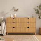 Fluted 6 Drawer Dresser, Farmhouse Wood Chest of Drawers, 58" Wide Storage Unit