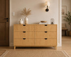 Fluted 6 Drawer Dresser, Farmhouse Wood Chest of Drawers, 58" Wide Storage Unit