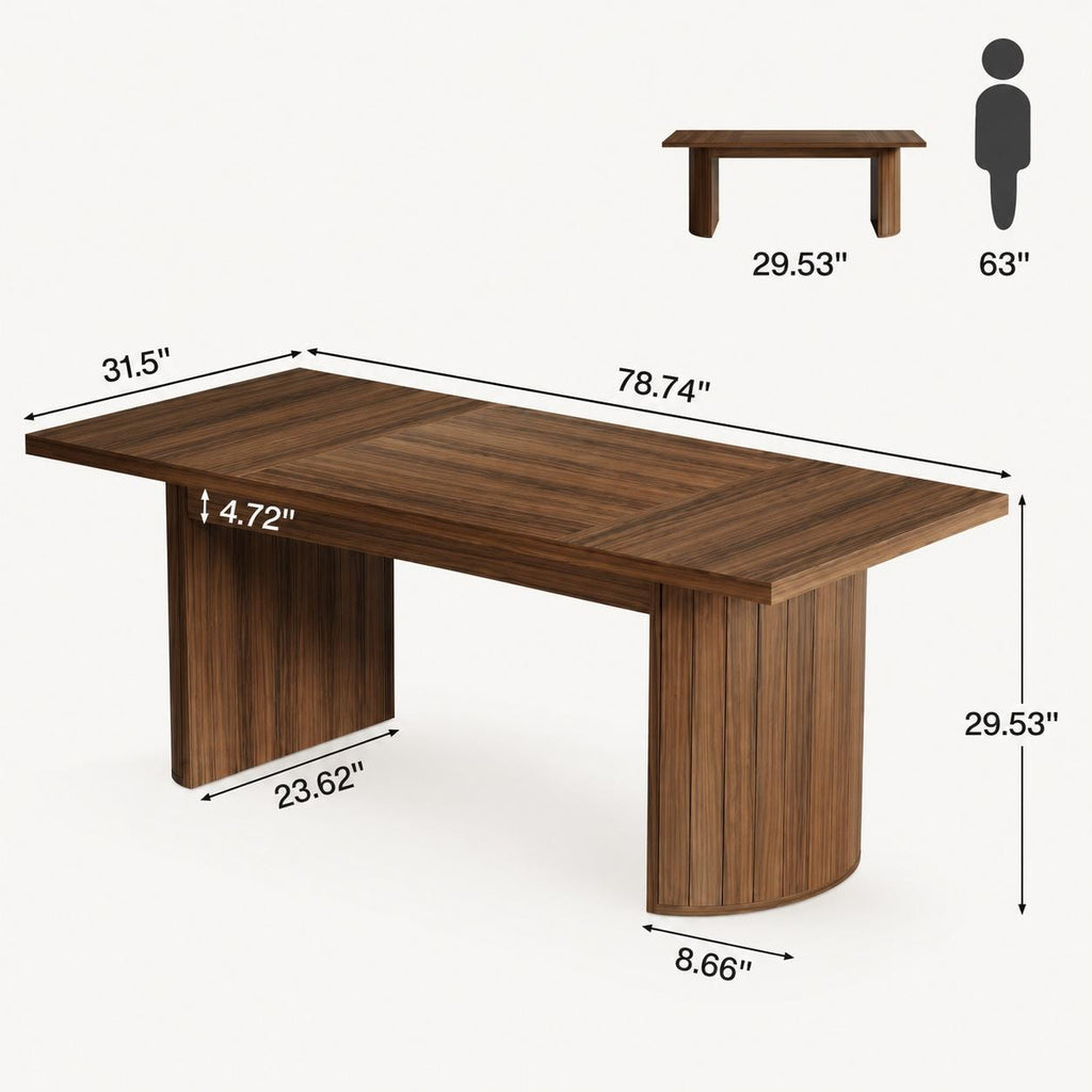 Farmhouse Dining Table Set, Rustic Walnut Wood, 6-Piece Seating for 6