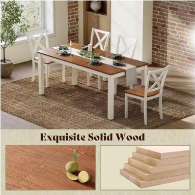 Farmhouse Dining Table Set, Rustic Walnut Wood, 6-Piece Seating for 6