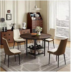 Round Dining Table Set for 4-6, Farmhouse Kitchen Table with Storage Rack