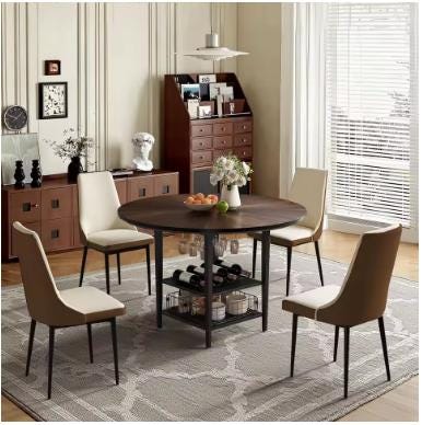 Round Dining Table Set for 4-6, Farmhouse Kitchen Table with Storage Rack