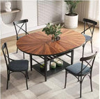 Round Dining Table Set for 4-6, Farmhouse Kitchen Table with Storage Rack