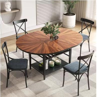 Round Dining Table Set for 4-6, Farmhouse Kitchen Table with Storage Rack