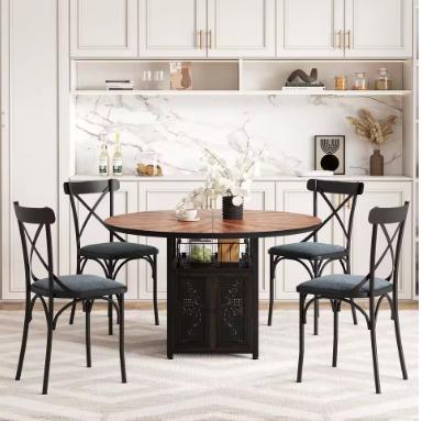 Round Dining Table Set for 4-6, Farmhouse Kitchen Table with Storage Rack