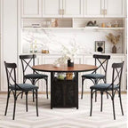 Round Dining Table Set for 4-6, Farmhouse Kitchen Table with Storage Rack