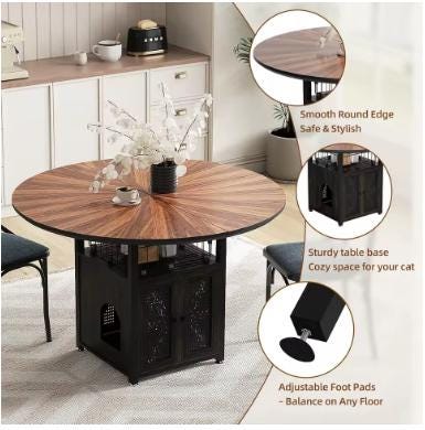 Round Dining Table Set for 4-6, Farmhouse Kitchen Table with Storage Rack