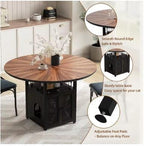 Round Dining Table Set for 4-6, Farmhouse Kitchen Table with Storage Rack