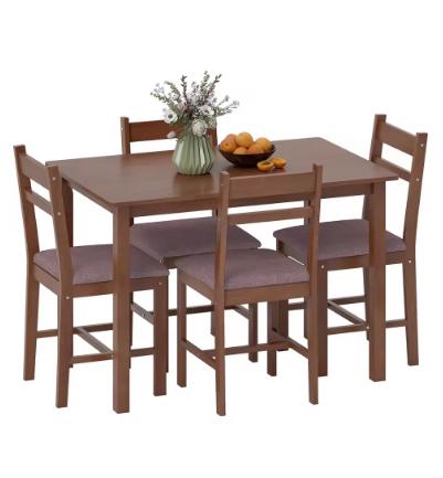5-Piece Solid Wood Dining Table Set for 4, Farmhouse Kitchen Table with Upholstered Chairs for Small Space, Customized