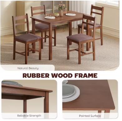 5-Piece Solid Wood Dining Table Set for 4, Farmhouse Kitchen Table with Upholstered Chairs for Small Space, Customized