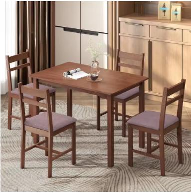 5-Piece Solid Wood Dining Table Set for 4, Farmhouse Kitchen Table with Upholstered Chairs for Small Space, Customized