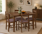 5-Piece Solid Wood Dining Table Set for 4, Farmhouse Kitchen Table with Upholstered Chairs for Small Space, Customized