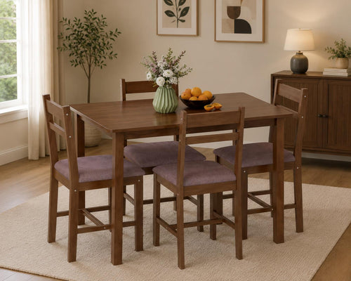 5-Piece Solid Wood Dining Table Set for 4, Farmhouse Kitchen Table with Upholstered Chairs for Small Space, Customized