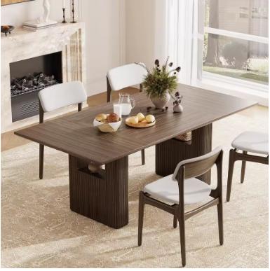 78.5in Rectangular Dining Table Wood Strip Base Modern Farmhouse Kitchen Dining Room, Customized