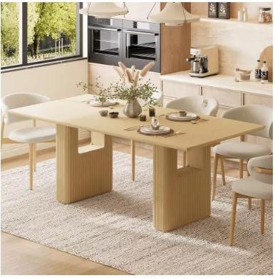 78.5in Rectangular Dining Table Wood Strip Base Modern Farmhouse Kitchen Dining Room, Customized