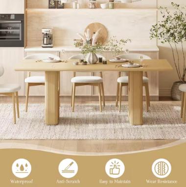 78.5in Rectangular Dining Table Wood Strip Base Modern Farmhouse Kitchen Dining Room, Customized