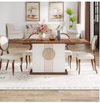 Tribesigns 55" Rectangular Dining Table for 4 to 6 People, Farmhouse Wood Dinner Table for Kitchen, Dining Room & Living Room