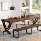 Rectangular Dining Table for 6-8, 78 inch Large Farmhouse Dinner Table for Kitchen Dining Room Living Room, Brown