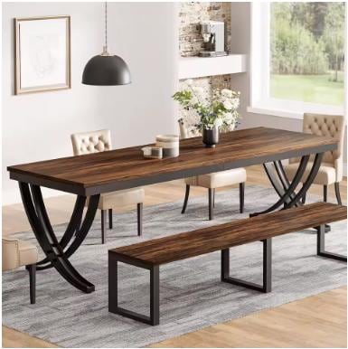 Rectangular Dining Table for 6-8, 78 inch Large Farmhouse Dinner Table for Kitchen Dining Room Living Room, Brown