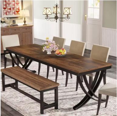 Rectangular Dining Table for 6-8, 78 inch Large Farmhouse Dinner Table for Kitchen Dining Room Living Room, Brown