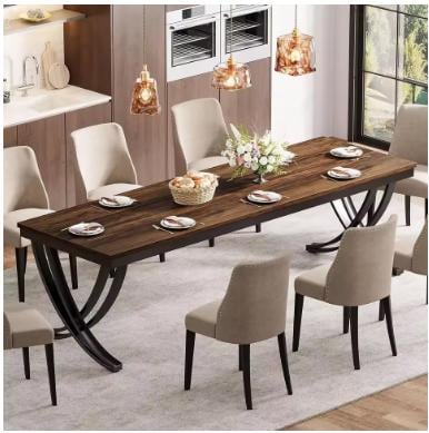 Rectangular Dining Table for 6-8, 78 inch Large Farmhouse Dinner Table for Kitchen Dining Room Living Room, Brown