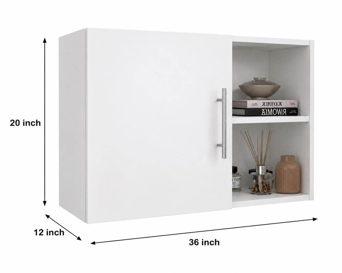36-Inch White Wall Mounted Storage Cabinet, Double Doors, Soft-Close Hinges, Adjustable Shelf
