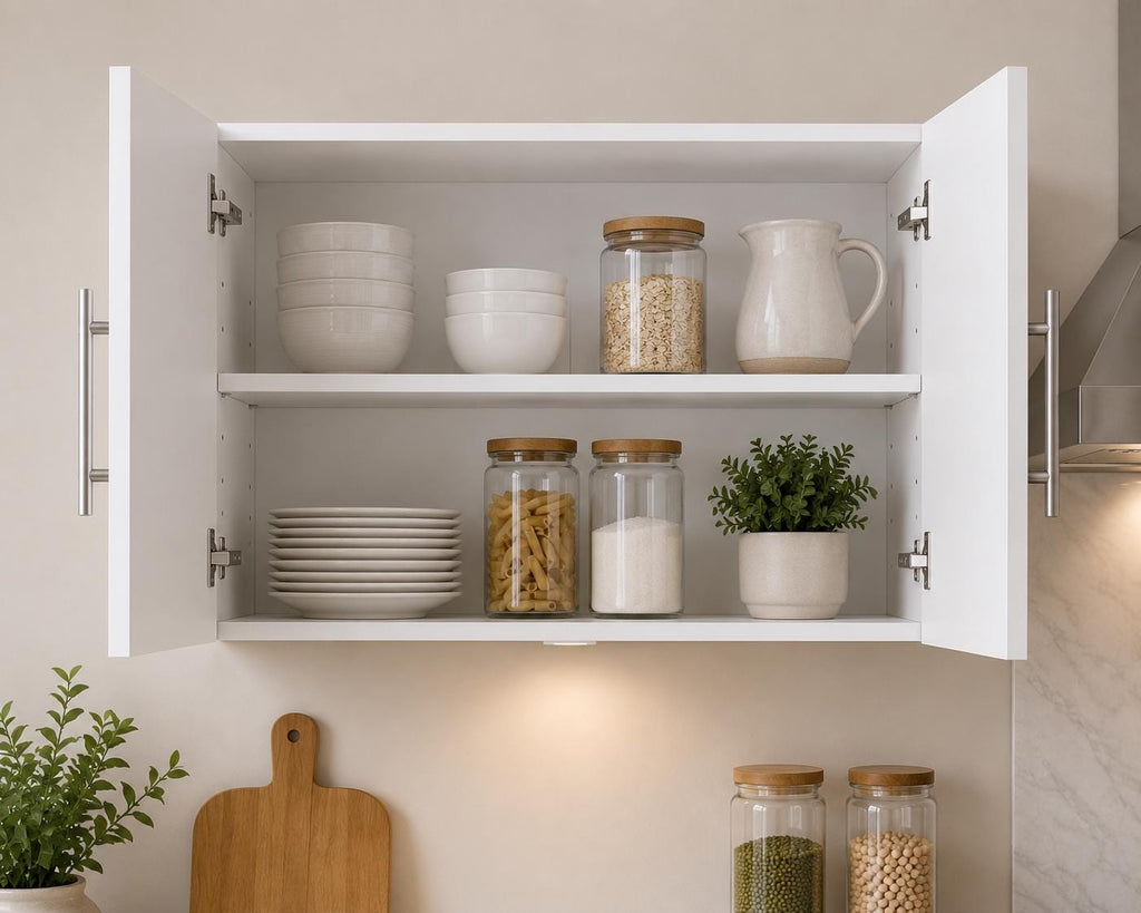 36-Inch White Wall Mounted Storage Cabinet, Double Doors, Soft-Close Hinges, Adjustable Shelf