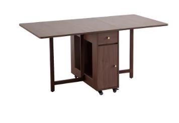 Folding Dining Table with 2 Drawers and 4 Wheels for Living Room,Kitchen, Farmhouse, Space Saving Table
