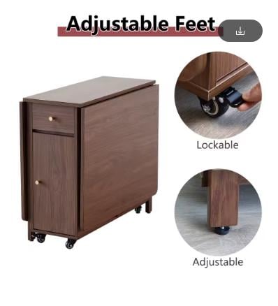 Folding Dining Table with 2 Drawers and 4 Wheels for Living Room,Kitchen, Farmhouse, Space Saving Table