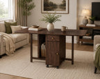 Folding Dining Table with 2 Drawers and 4 Wheels for Living Room,Kitchen, Farmhouse, Space Saving Table