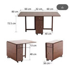 Folding Dining Table with 2 Drawers and 4 Wheels for Living Room,Kitchen, Farmhouse, Space Saving Table