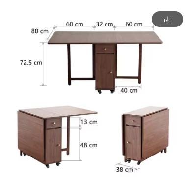 Folding Dining Table with 2 Drawers and 4 Wheels for Living Room,Kitchen, Farmhouse, Space Saving Table