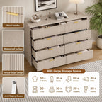Beige 8-Drawer Dresser | Fluted Gold Handle Storage Chest, Modern Bedroom Furniture