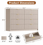 Beige 8-Drawer Dresser | Fluted Gold Handle Storage Chest, Modern Bedroom Furniture