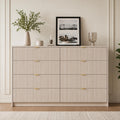 Beige 8-Drawer Dresser | Fluted Gold Handle Storage Chest, Modern Bedroom Furniture