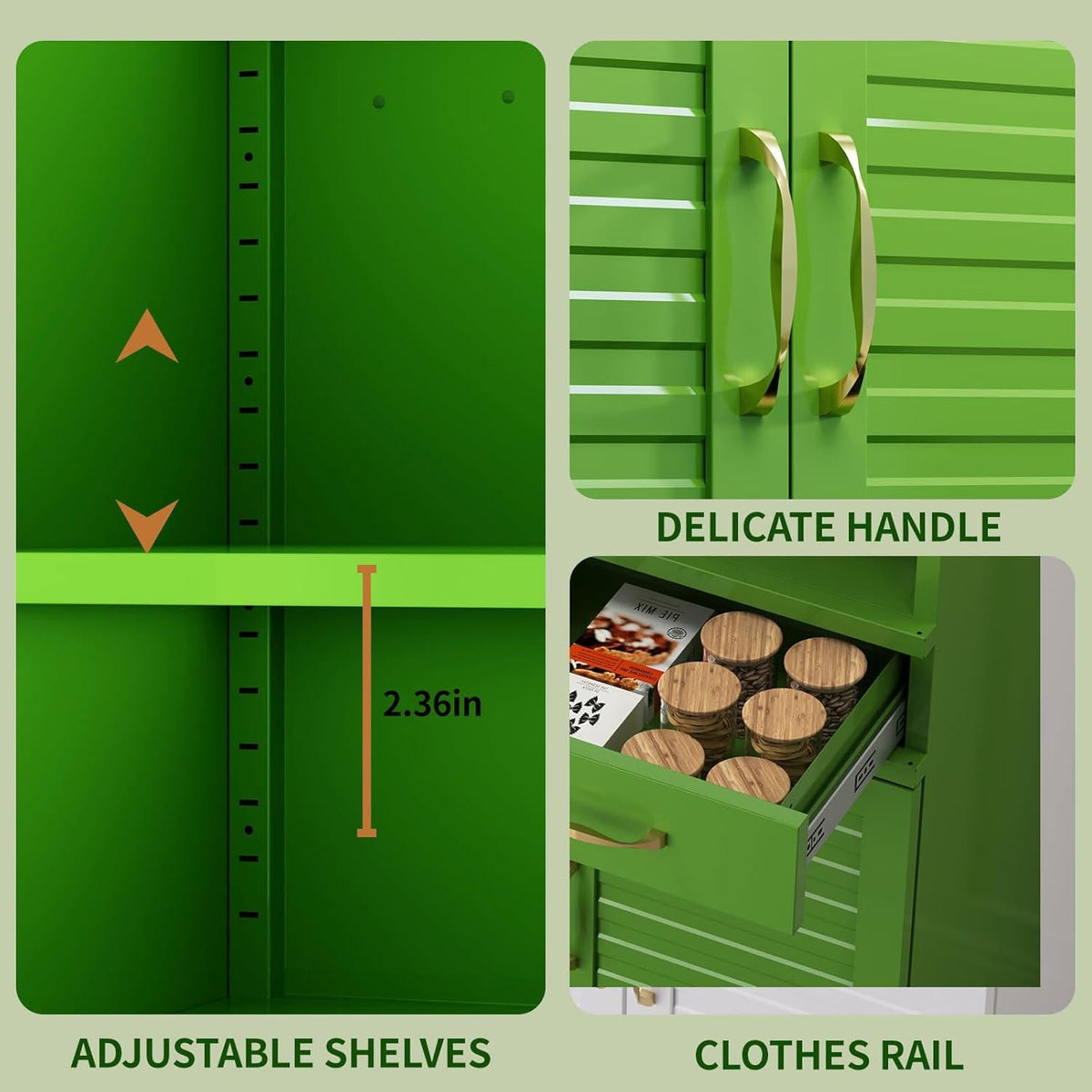 Metal Kitchen Pantry Cabinet – Army Green, Adjustable Shelves, Rust-Resistant Finish