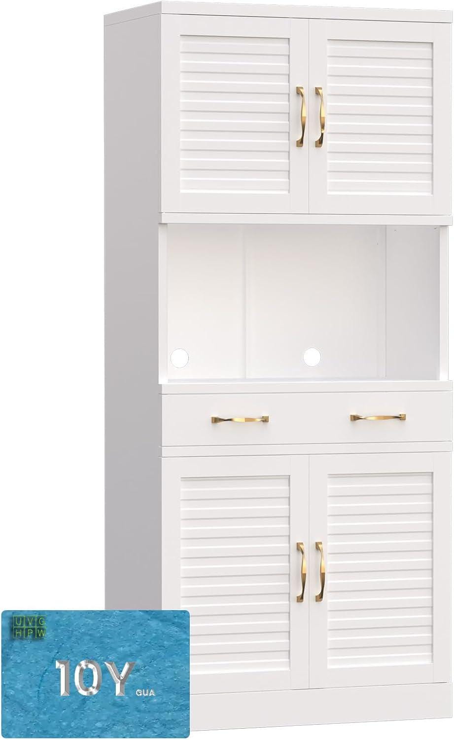 Tall Metal Pantry Cabinet with Adjustable Shelves & Quiet Magnetic Doors - Freestanding Storage Locker