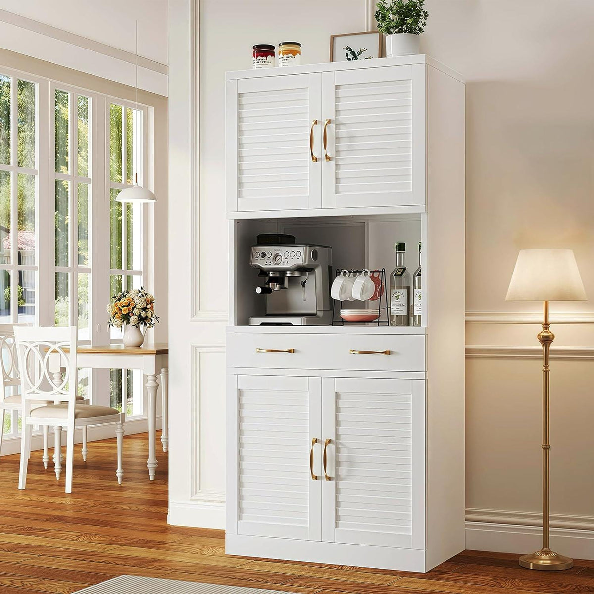 Tall Metal Pantry Cabinet with Adjustable Shelves & Quiet Magnetic Doors - Freestanding Storage Locker