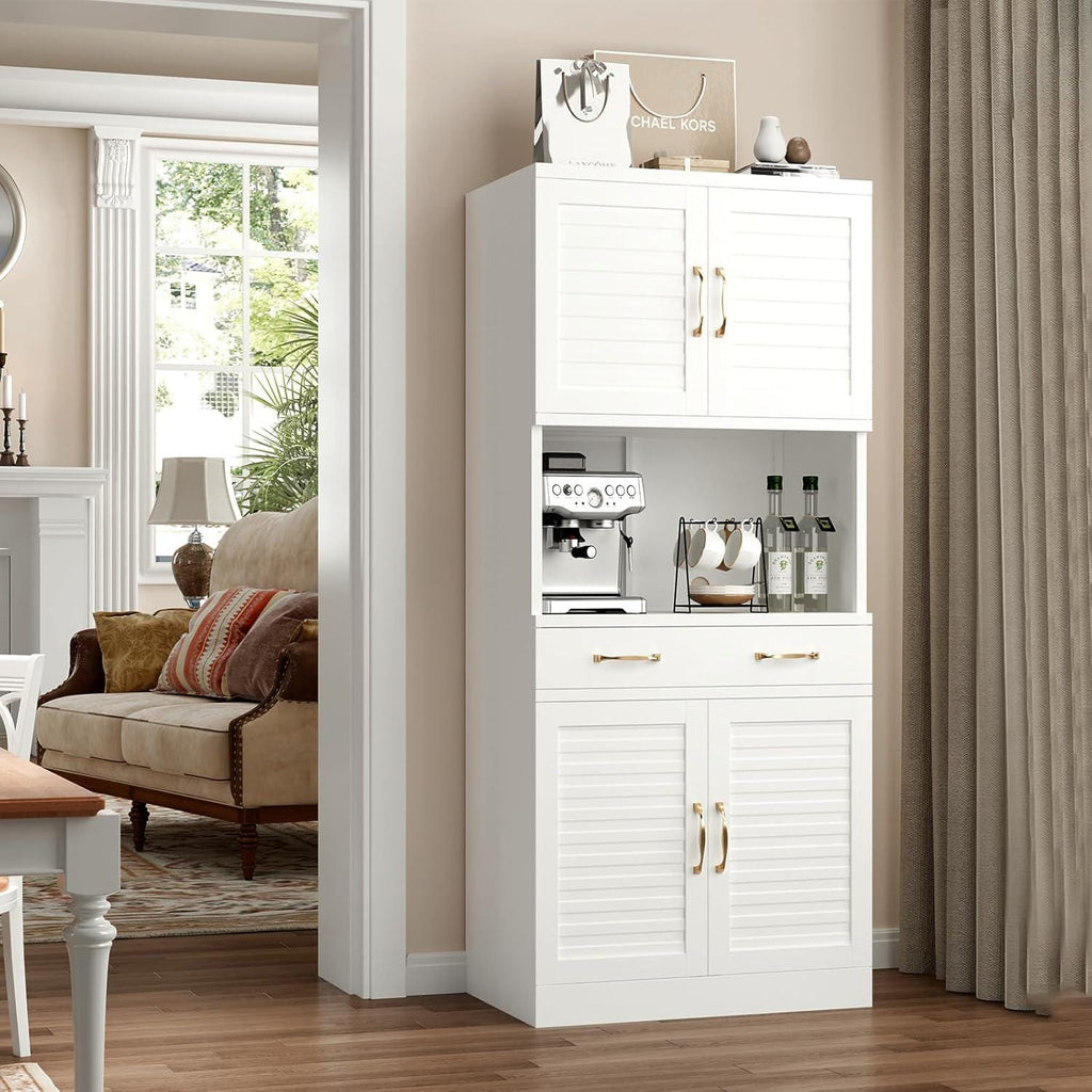 Tall Metal Pantry Cabinet with Adjustable Shelves & Quiet Magnetic Doors - Freestanding Storage Locker